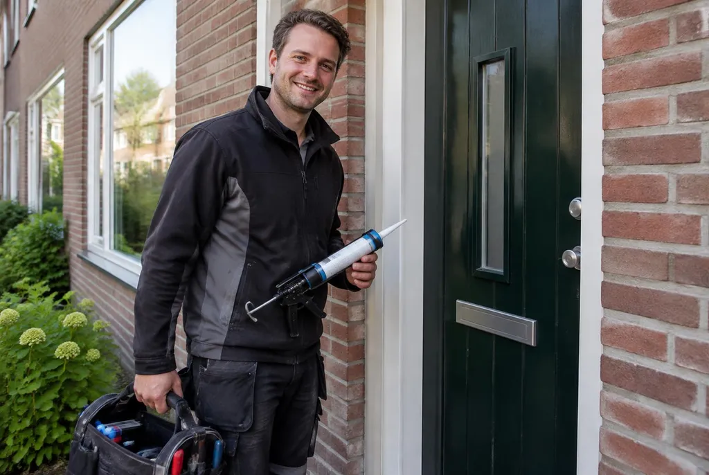 Vakman van Kitbedrijf Dieren bij de voordeur van een woning